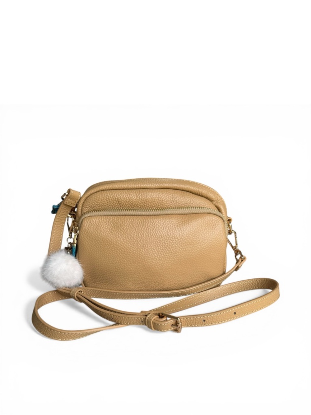🆕 Pom Pom London Mayfair Leather Crossbody Beige Tan